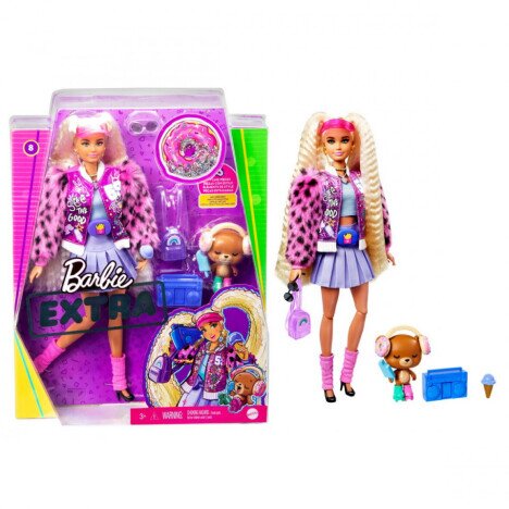 Papusa Barbie Extra Style Blonda cu Codite si Ursulet