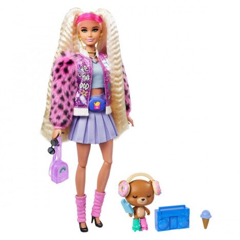 Papusa Barbie Extra Style Blonda cu Codite si Ursulet